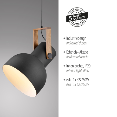 15747-18 CUP 2.0 LAMPA WISZĄCA CZARNY/DREWNO
