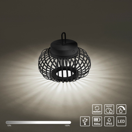 19303-18 AKUBA LAMPA STOŁOWA/ZEWNĘTRZNA BEZPRZEWODOWA CZARNY